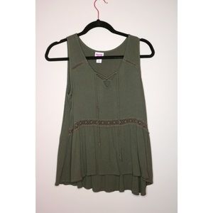 Army Green Sleeveless Boho Top